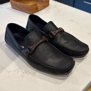 Ferragamo Grand Prix Gancini Bit Black Pebbled Leather Driving Loafer Men’s 9.5